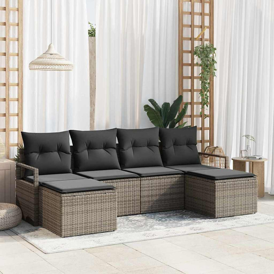Sofa Set 6 pcs Grey Poly Rattan