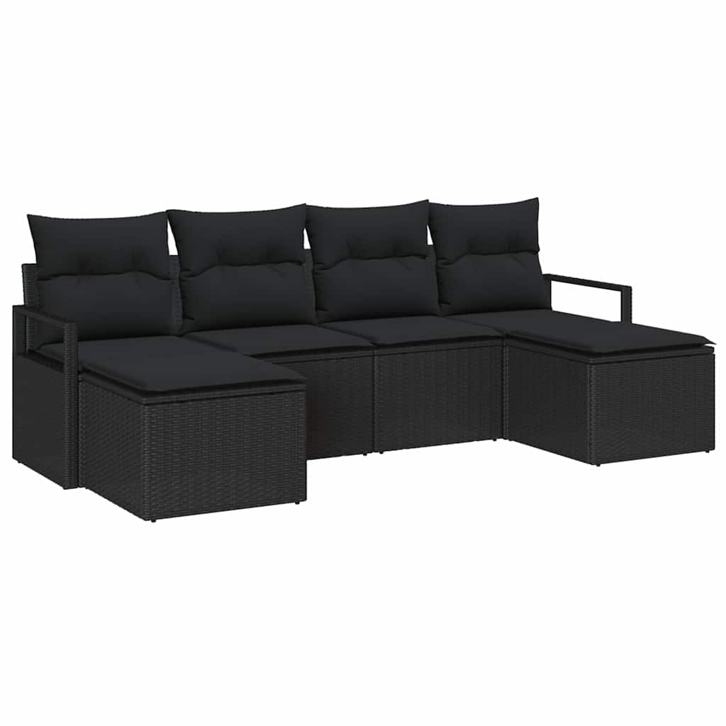 Sofa Set with Cushion with Storage 6 pcs Black Poly Rattan