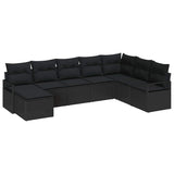 Garden Sofa Set 8 pcs Black Poly Rattan and Powder-Coated Steel - Front View