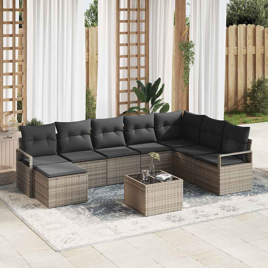 Sofa Set with Cushion with Storage 9 pcs Light Grey Poly Rattan