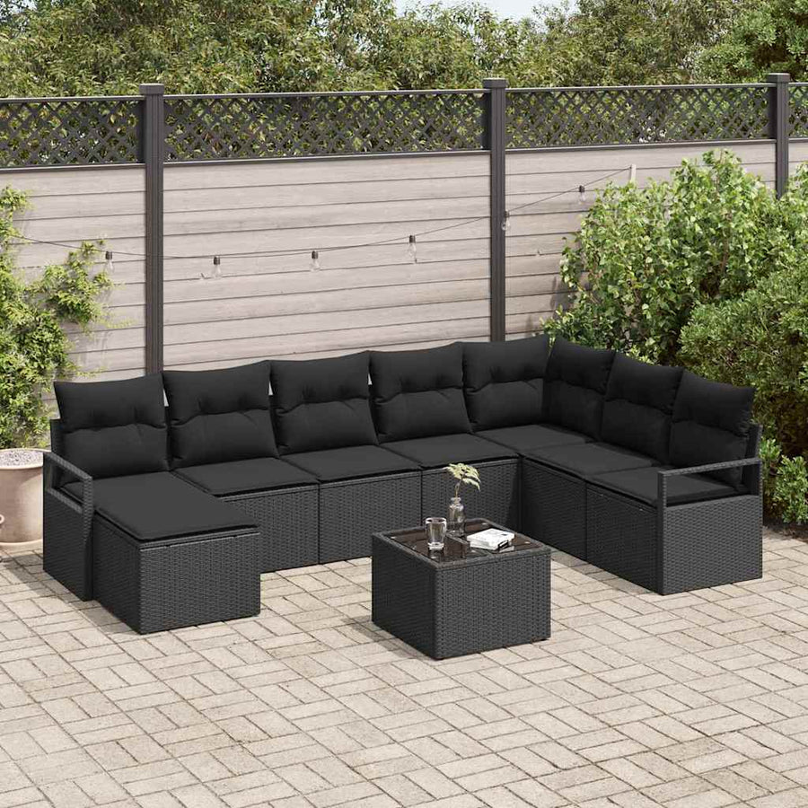 Sofa Set 9 pcs Black Poly Rattan