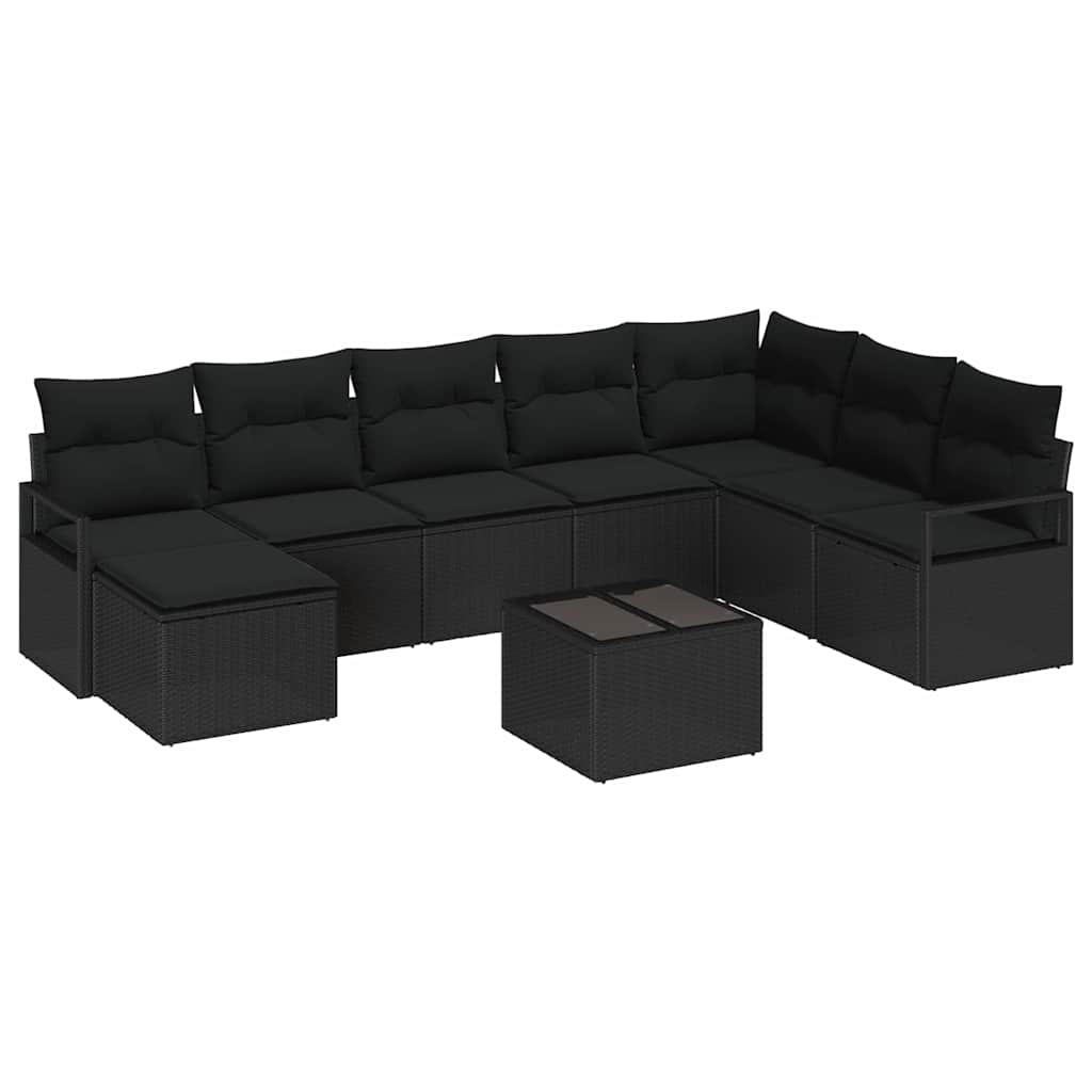 Garden Sofa Set 9 pcs Black Poly Rattan, Powder-Coated Steel