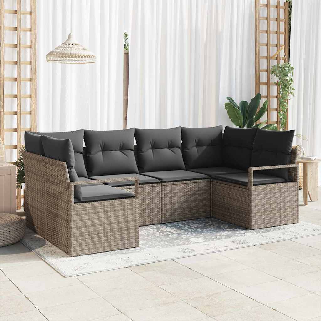 Garden Sofa Set with Cushion 6 pcs Grey Poly Rattan