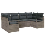 Garden Sofa Set 6 pcs Grey Poly Rattan, Powder-Coated Steel - Front View