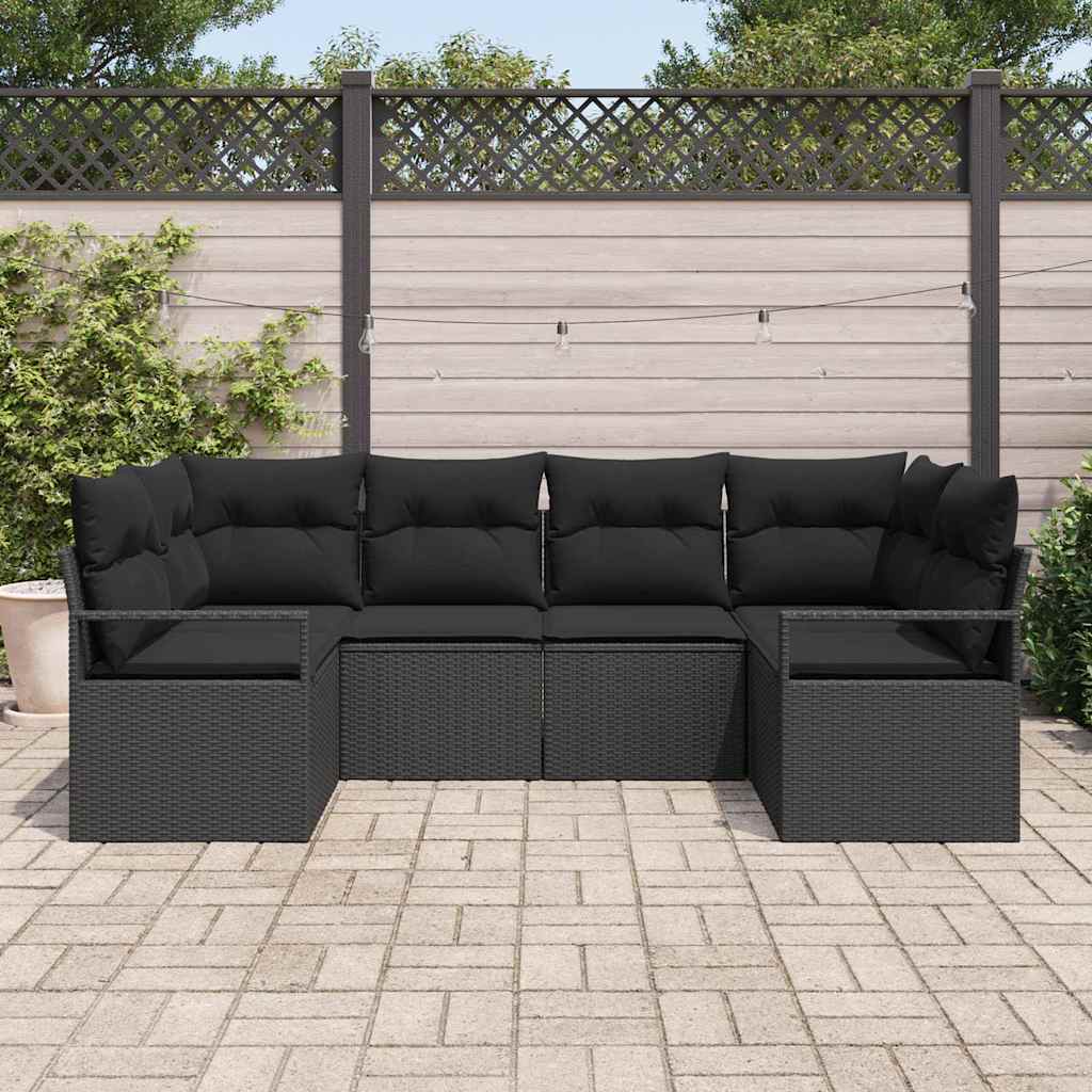 Garden Sofa Set with Cushion 6 pcs Black Poly Rattan