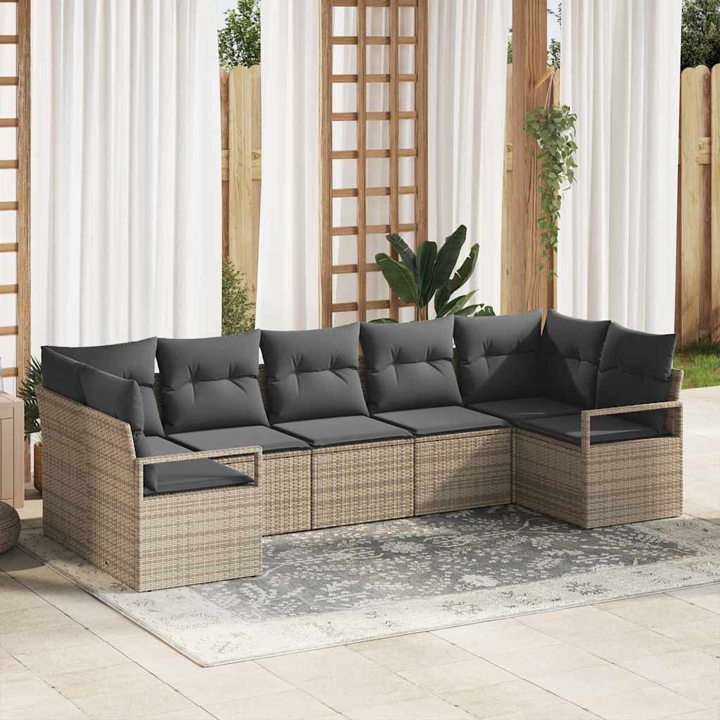 Garden Sofa Set with Cushion 7 pcs Grey Poly Rattan