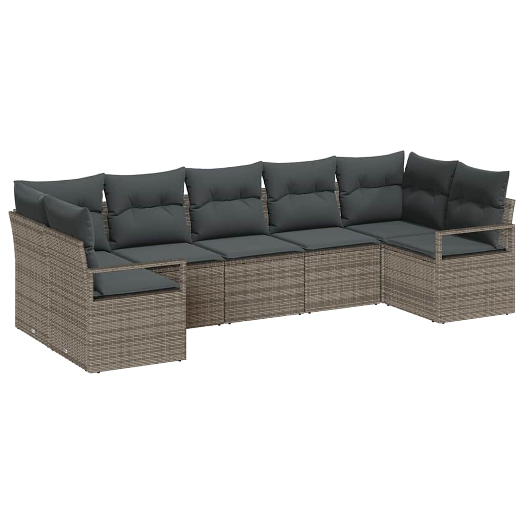 Garden Sofa Set 7 pcs Grey Poly Rattan and Powder-Coated Steel