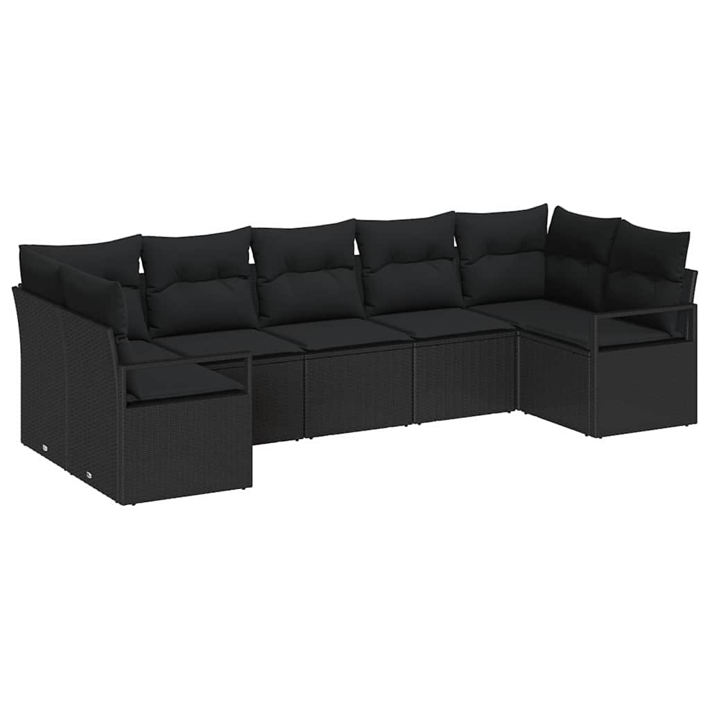 Garden Sofa Set with Cushion 7 pcs Black Poly Rattan