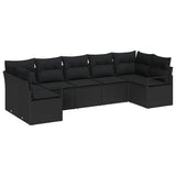 Garden Sofa Set with Cushion 7 pcs Black Poly Rattan