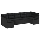 Garden Sofa Set 7 pcs Black Poly Rattan and Powder-Coated Steel - Front View