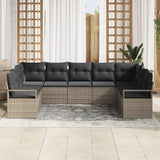 Garden Sofa Set with Cushion 9 pcs Grey Poly Rattan