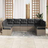 Garden Sofa Set 9 pcs Grey Poly Rattan, Powder-Coated Steel - Front View