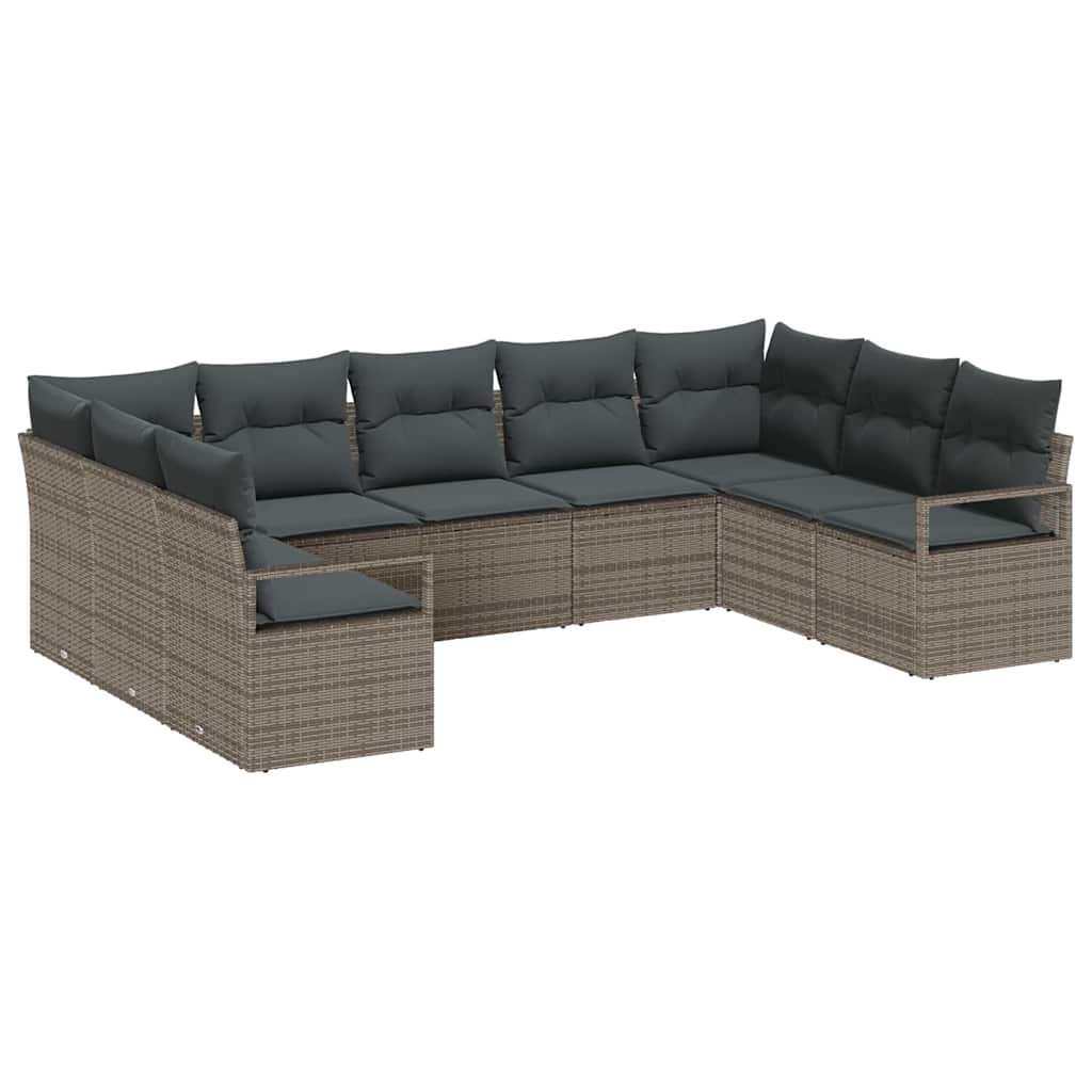 Garden Sofa Set with Cushion 9 pcs Grey Poly Rattan