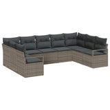 Garden Sofa Set 9 pcs Grey Poly Rattan, Powder-Coated Steel