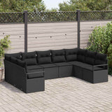 Garden Sofa Set with Cushion 9 pcs Black Poly Rattan