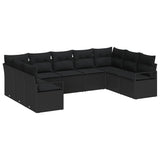 Garden Sofa Set 9 pcs Black Poly Rattan, Powder-Coated Steel - Front View