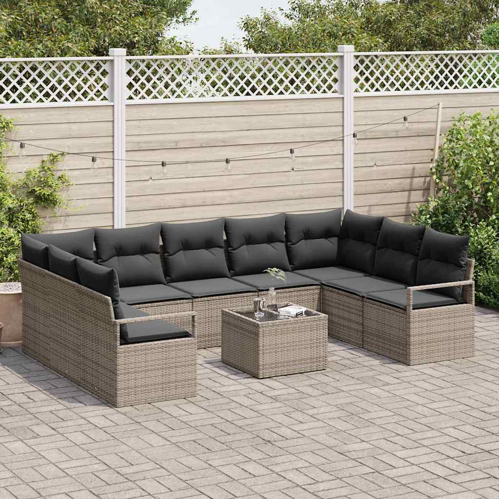 Garden Sofa Set with Cushion 10 pcs Light Grey Poly Rattan