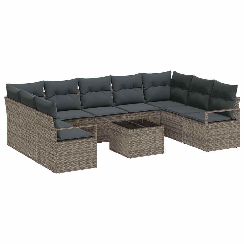 Garden Sofa Set with Cushion 10 pcs Light Grey Poly Rattan