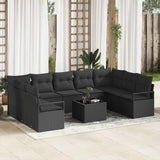 Garden Sofa Set with Cushion 10 pcs Black Poly Rattan