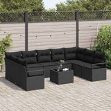 Garden Sofa Set with Cushion 10 pcs Black Poly Rattan
