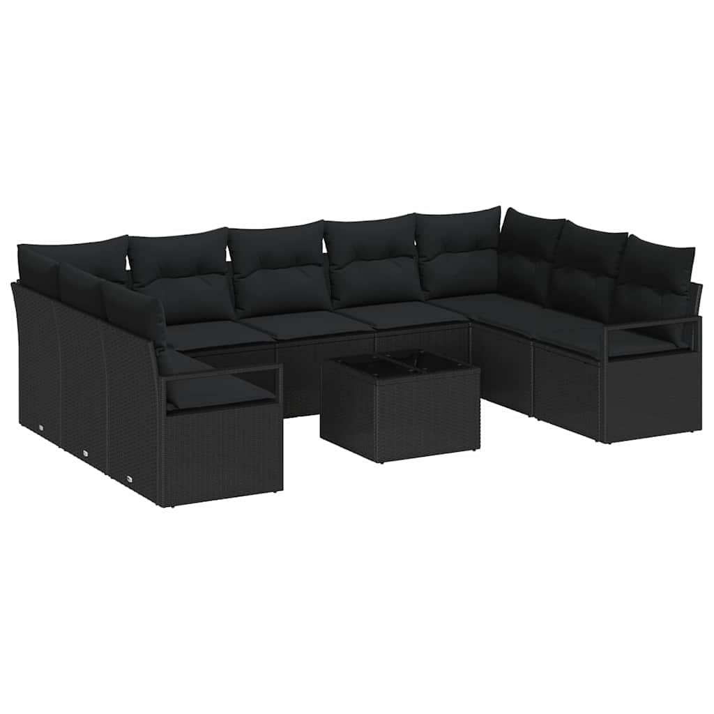 Garden Sofa Set with Cushion 10 pcs Black Poly Rattan