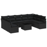 Garden Sofa Set with Cushion 10 pcs Black Poly Rattan - Front View