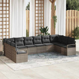 Garden Sofa Set with Cushion 10 pcs Grey Poly Rattan