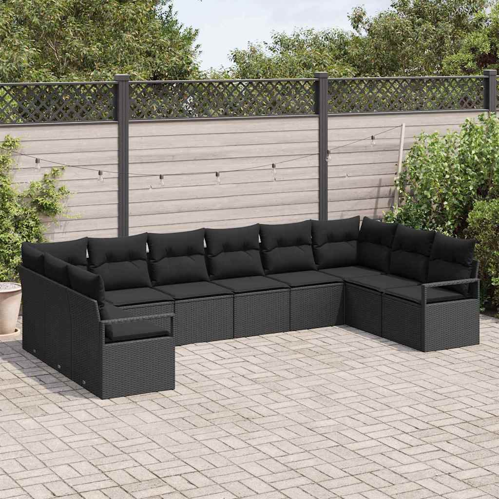 Sofa Set with Cushion with Storage 10 pcs Black Poly Rattan