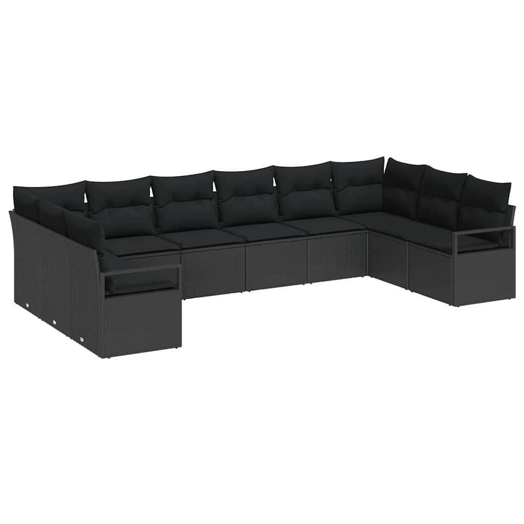 Garden Sofa Set with Cushion 10 pcs Black Poly Rattan