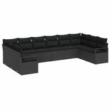 Garden Sofa Set with Cushion 10 pcs Black Poly Rattan