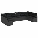 Sofa Set with Cushion with Storage 10 pcs Black Poly Rattan - Front View