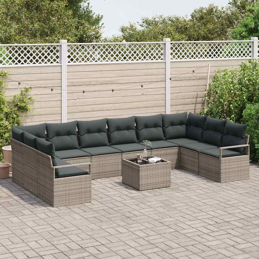 Garden Sofa Set with Cushion 11 pcs Light Grey Poly Rattan