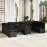 Garden Sofa Set with Cushion 11 pcs Black Poly Rattan
