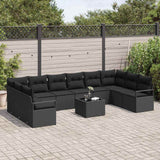 Garden Sofa Set with Cushion 11 pcs Black Poly Rattan - Side View