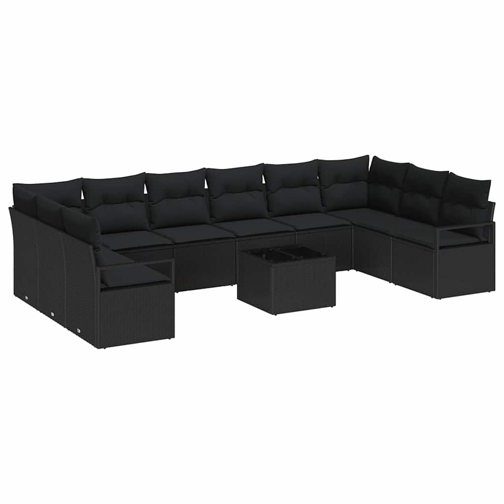 Garden Sofa Set with Cushion 11 pcs Black Poly Rattan