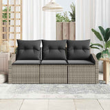 Garden Sofa Set with Cushion 3 pcs Grey Poly Rattan
