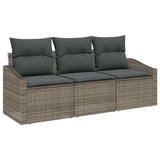 Garden Sofa Set with Cushion 3 pcs Grey Poly Rattan - Front View
