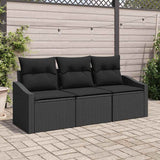 Garden Sofa Set with Cushion 3 pcs Black Poly Rattan