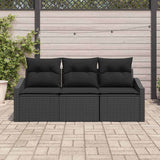 Garden Sofa Set with Cushion 3 pcs Black Poly Rattan