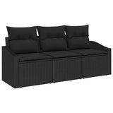 Garden Sofa Set with Cushion 3 pcs Black Poly Rattan - Front View