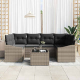 Sofa Set with Cushion with Storage 7 pcs Grey Poly Rattan