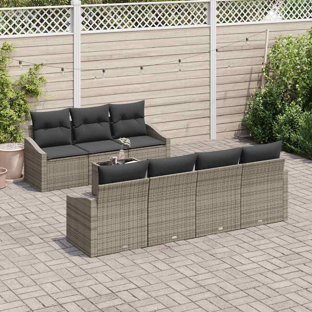Sofa Set with Cushion with Storage 8 pcs Grey Poly Rattan