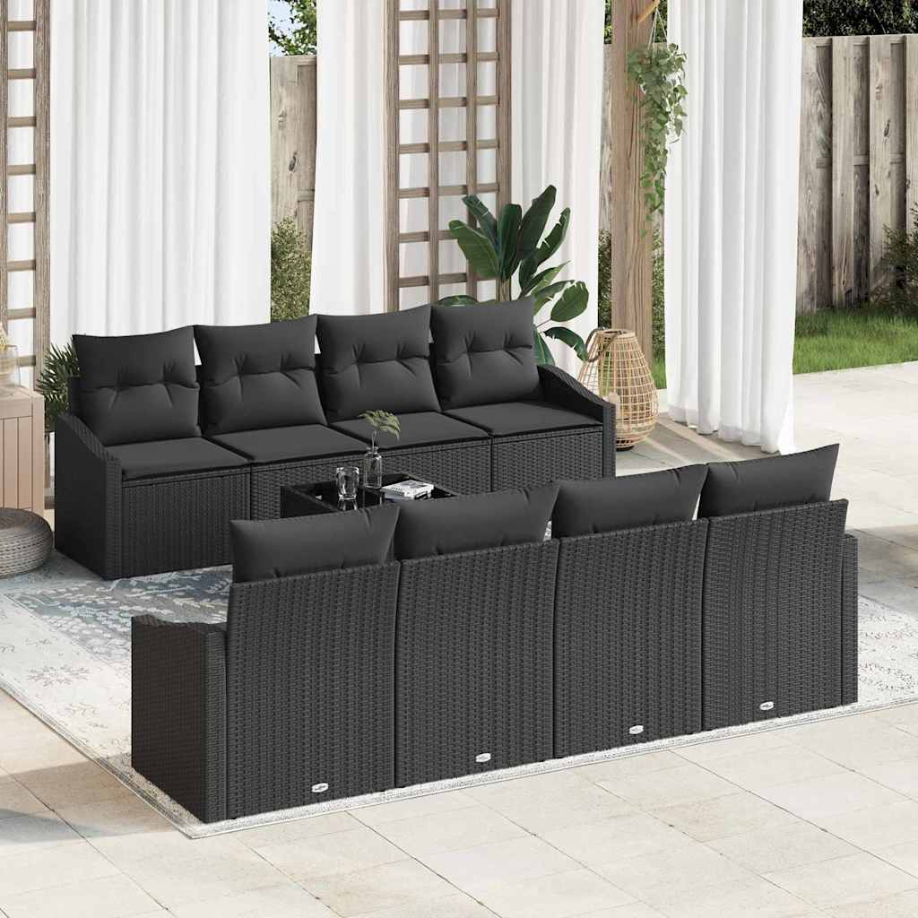 Sofa Set with Cushion with Storage 7 pcs Black Poly Rattan