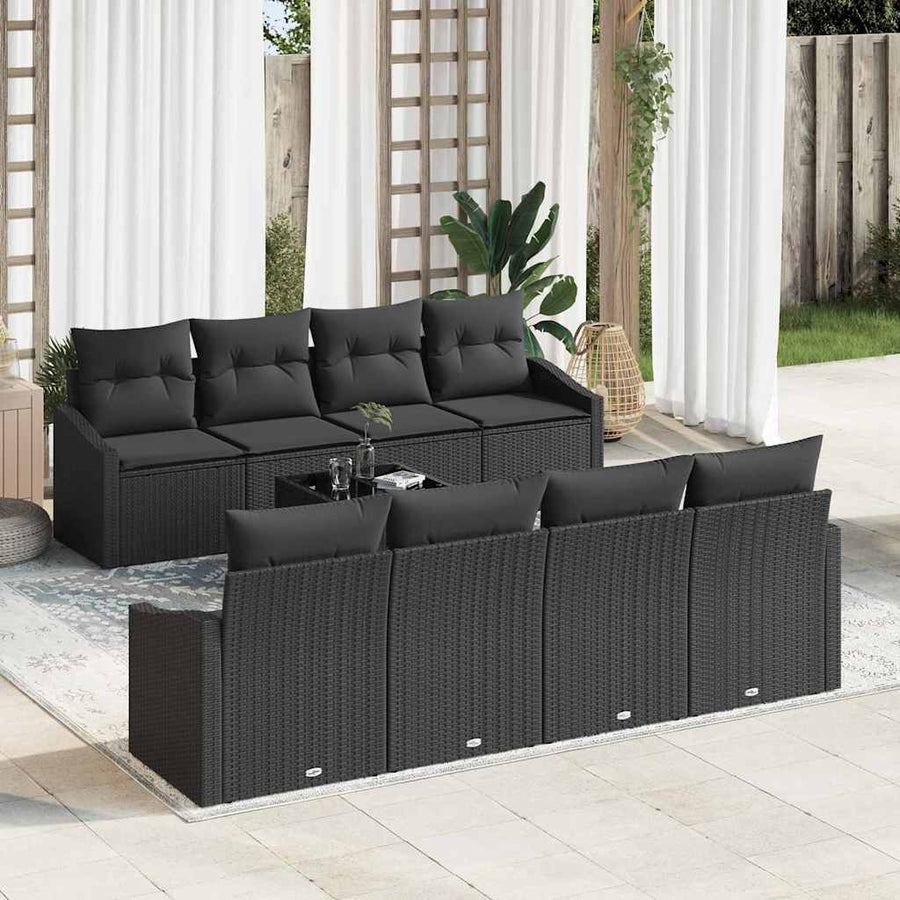 Sofa Set 7 pcs Black Poly Rattan