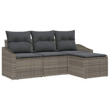 Sofa Set with Cushion with Storage 4 pcs Grey Poly Rattan - Front View