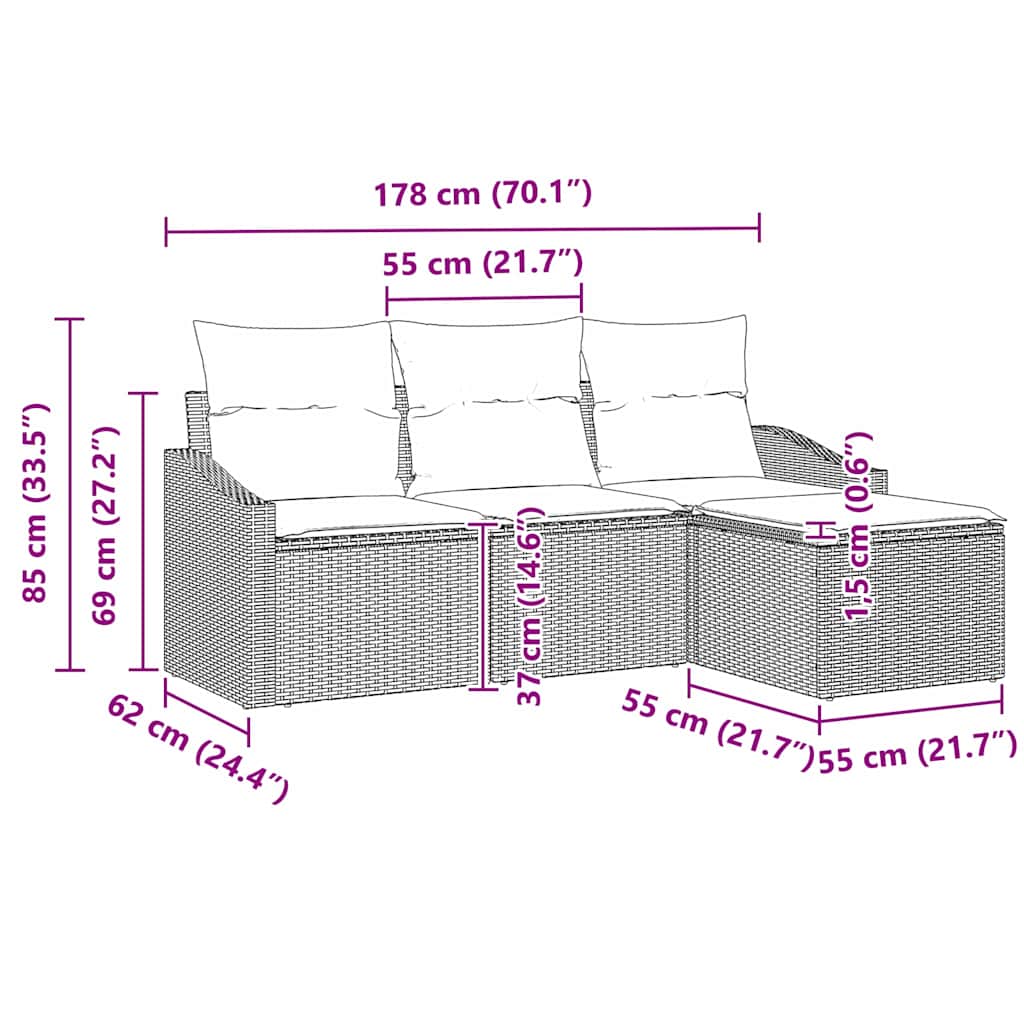 Sofa Set with Cushion with Storage 4 pcs Grey Poly Rattan