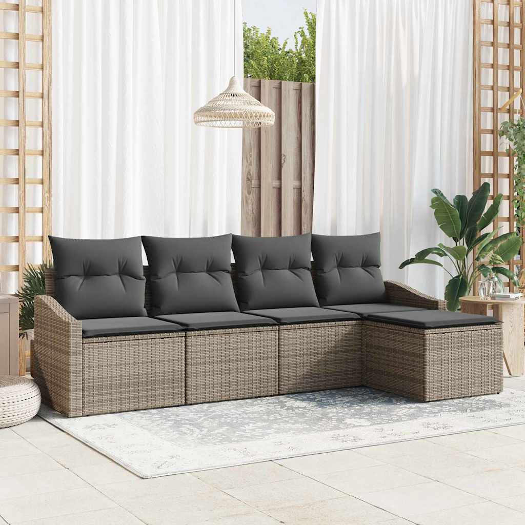 Sofa Set with Cushion with Storage 5 pcs Grey Poly Rattan