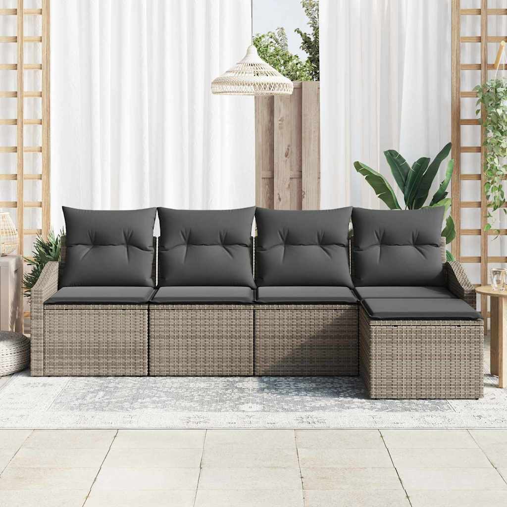 Garden Dining Set 5 pcs Grey Poly Rattan, Powder-Coated Steel