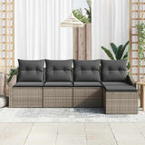 Garden Dining Set 5 pcs Grey Poly Rattan, Powder-Coated Steel - Side View