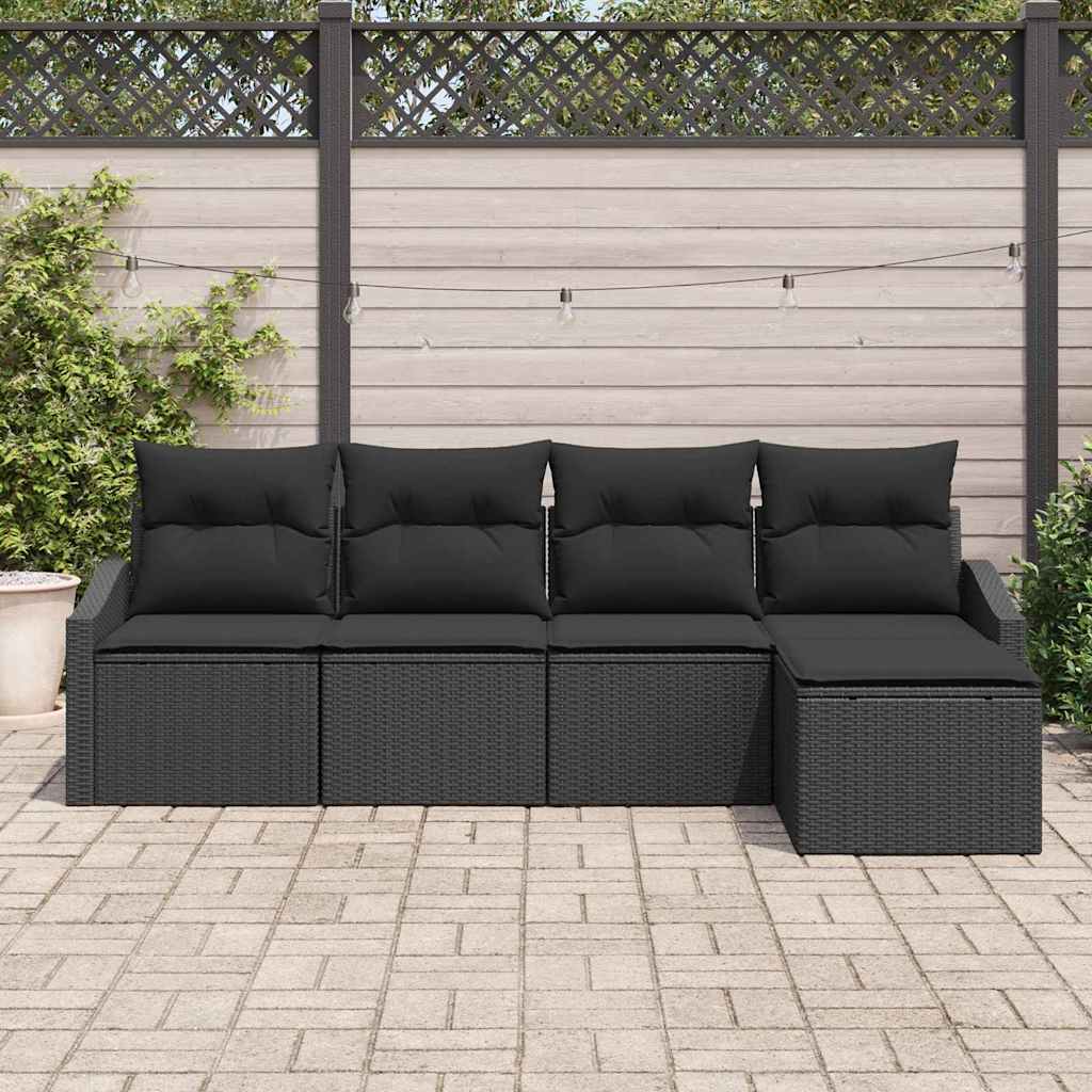 Sofa Set with Cushion with Storage 5 pcs Black Poly Rattan